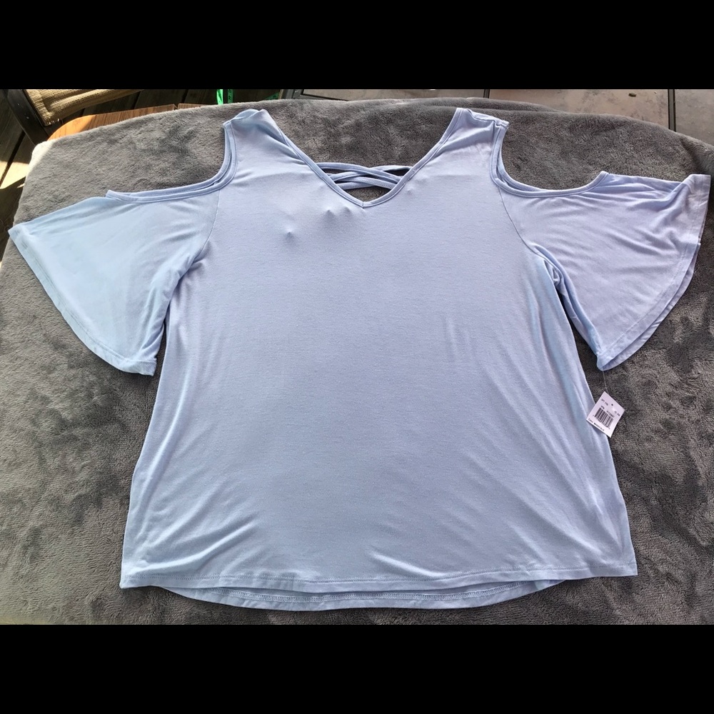 Extra Touch 3x Light Blue Cold Shoulder Top